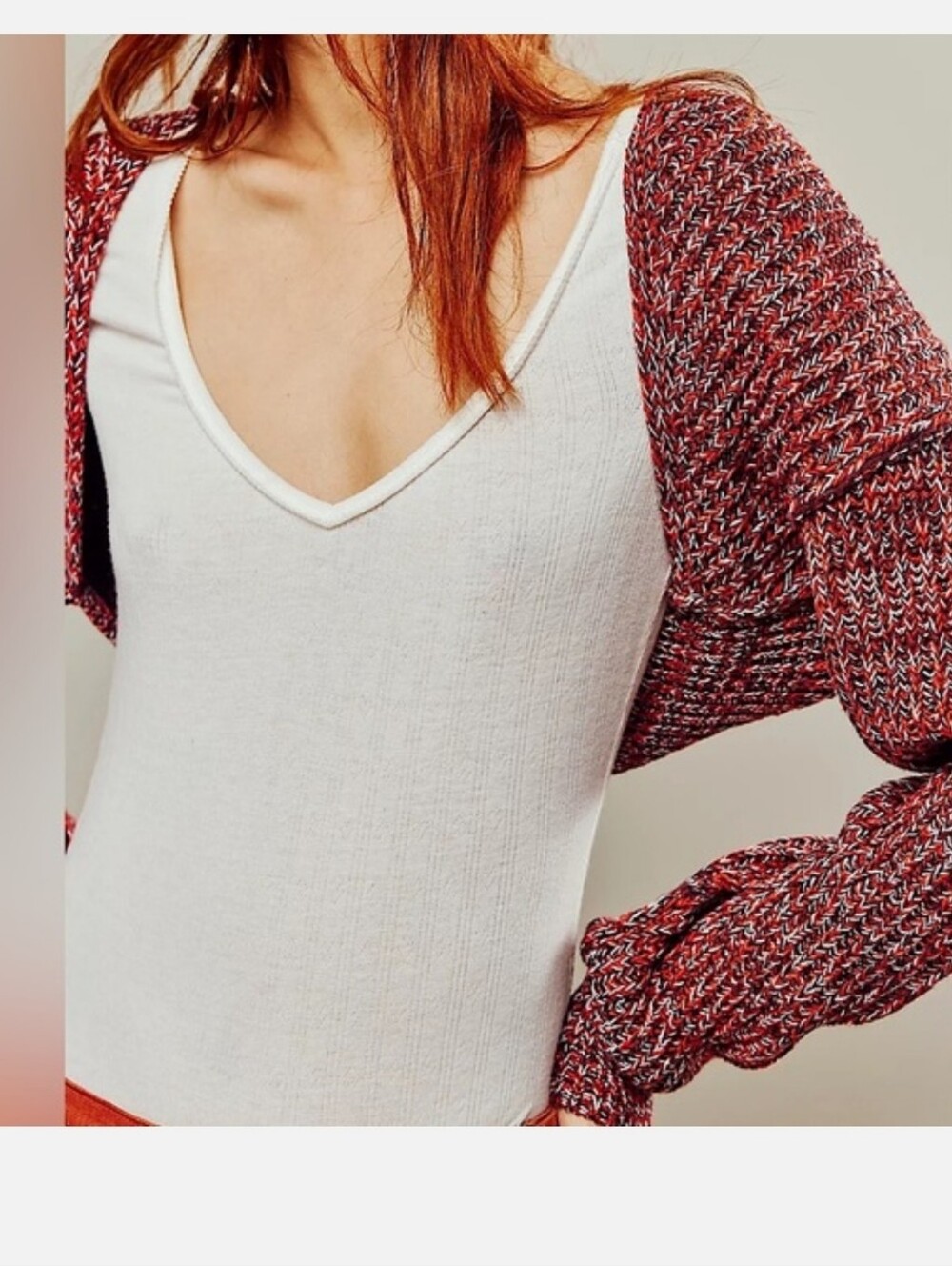 Free People Marled Knit Cropped Shrug Bolero Sweater Long Sleeve Red Med